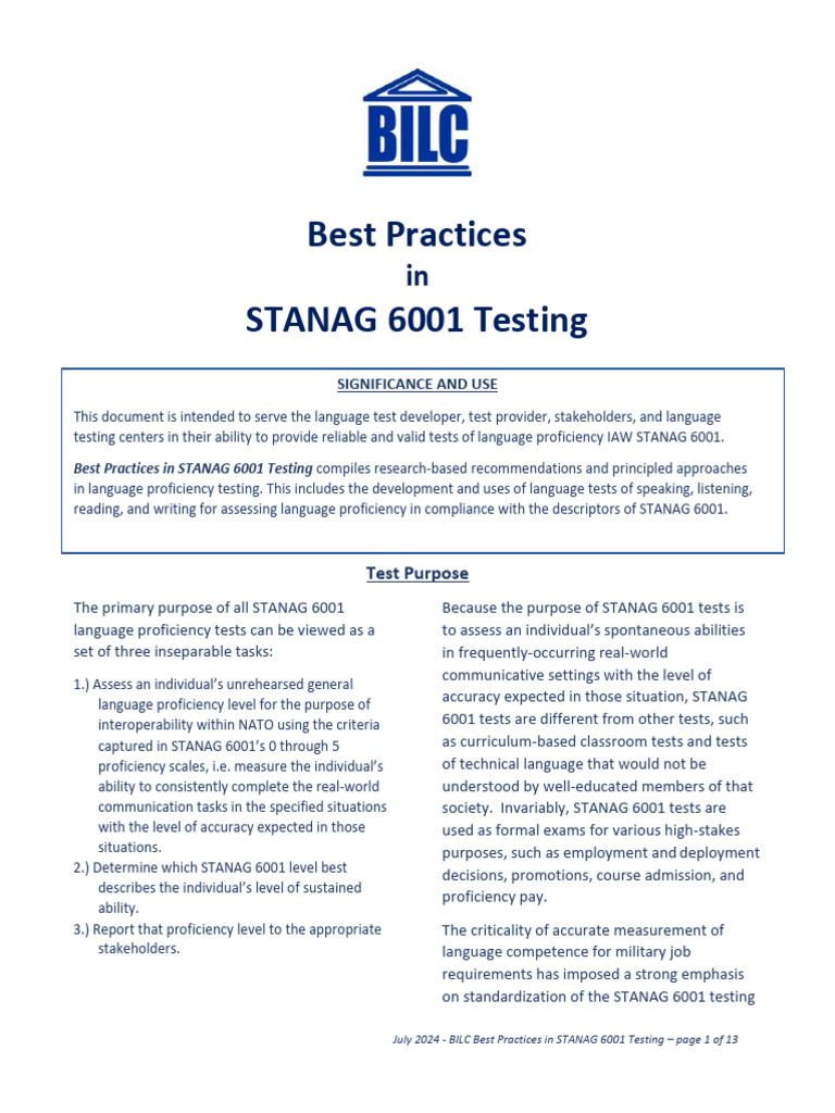 STANAG 6001 Testing Best Practices Guide | PDF