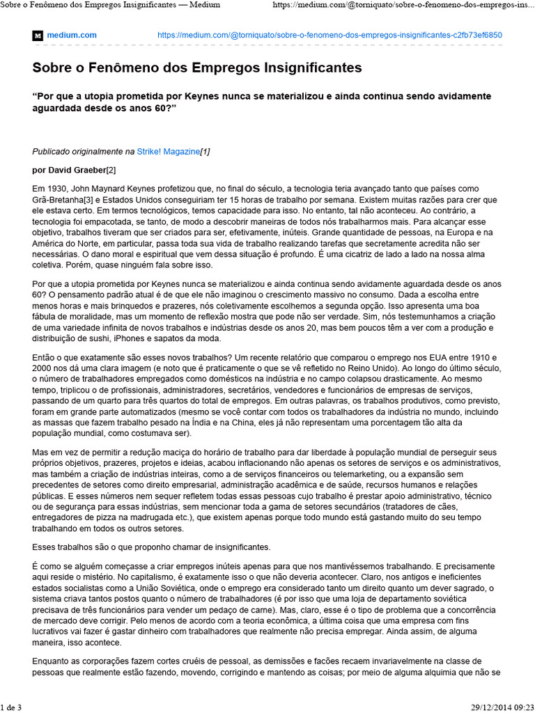 Sobre o Fenômeno Dos Empregos Insignificantes - Medium | PDF | Tempo ...