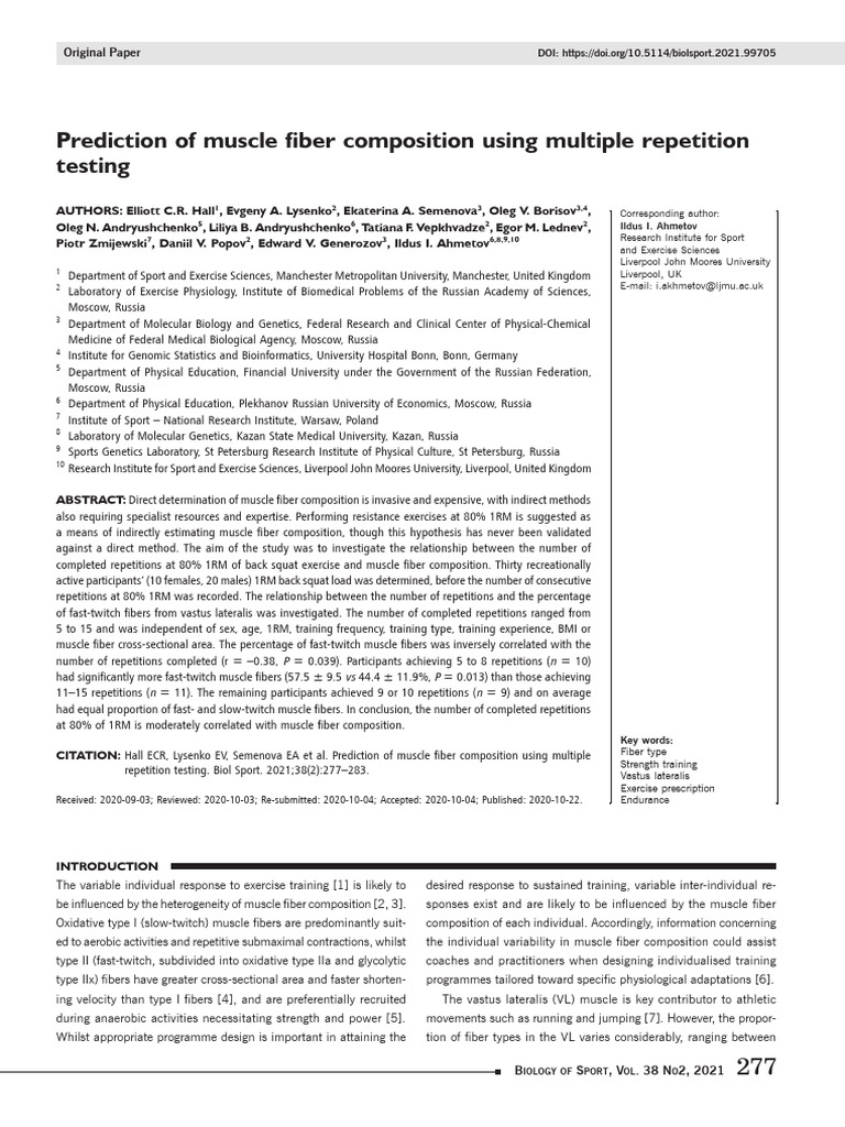 2 80% RM Prediction of Muscle Fiber Composition | PDF | Skeletal Muscle