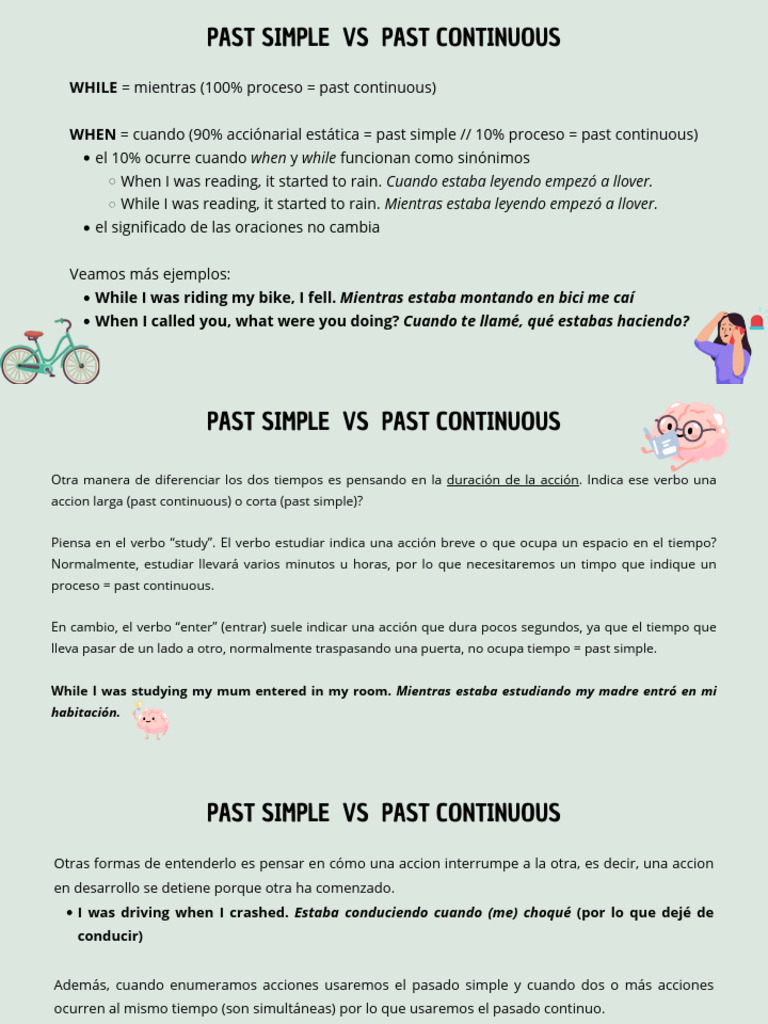 Diferencias entre Past Simple y Past Continuous | PDF
