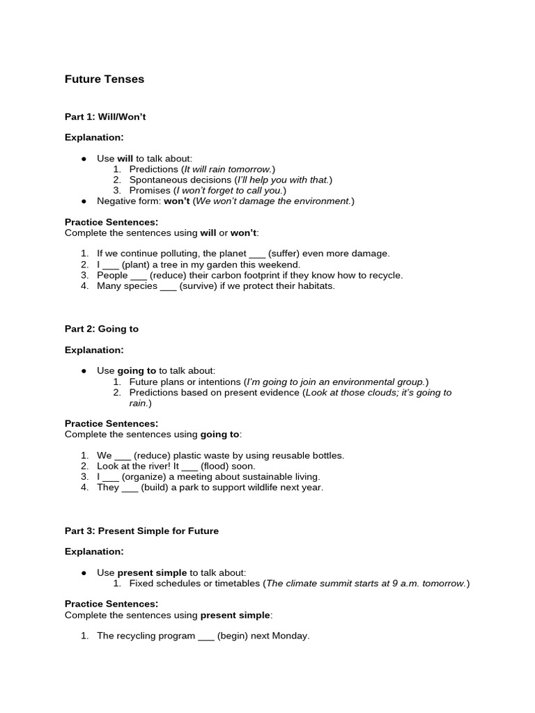 Future Tenses for Environmental Actions | PDF | Climate Change ...