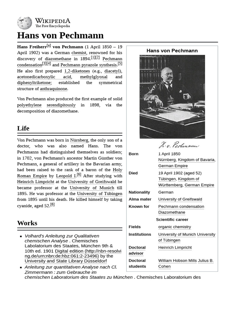 Hans von Pechmann: Pyrazole Pioneer | PDF