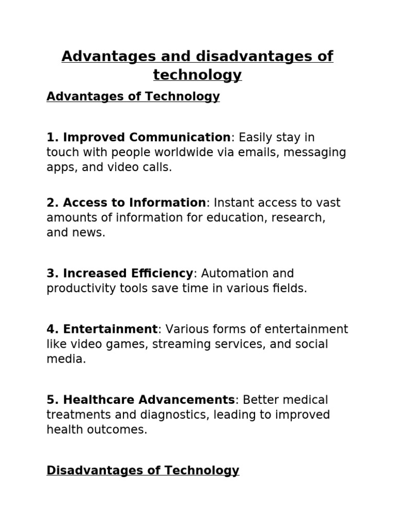 Advantages and Disadvantages of Technology PDF