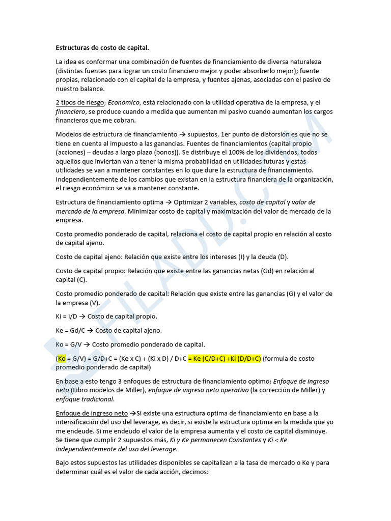 Estructuras de Costo de Capital y Riesgos | PDF | Bancos | Modelo de ...