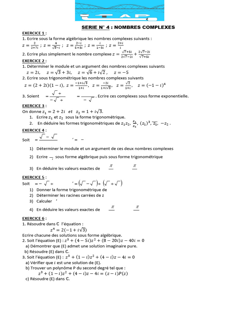 Exercices sur les Nombres Complexes | PDF | Nombre complexe | Racine carrée