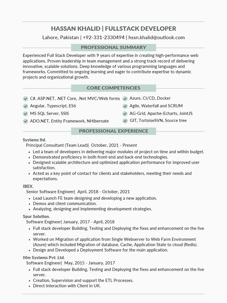 Full Stack Developer Resume - Hassan Khalid | PDF | Databases ...