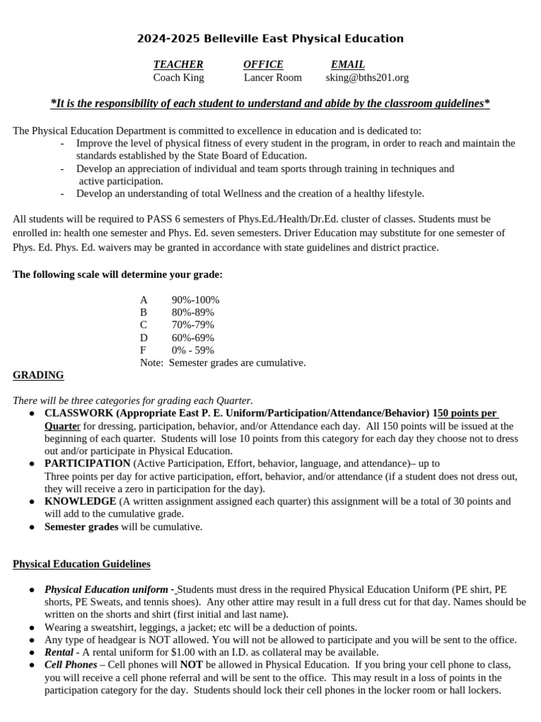 King's East PE Syllabus | PDF | Physical Education