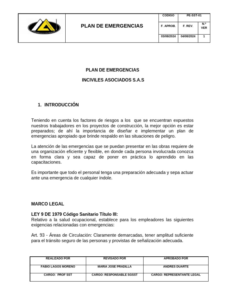 Plan de Emergencias | PDF | Riesgo | Seguridad y salud ocupacional