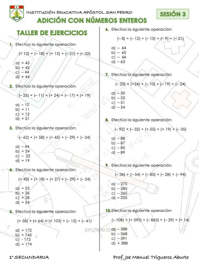 Adición Con Números Enteros - Sesión 3 | PDF