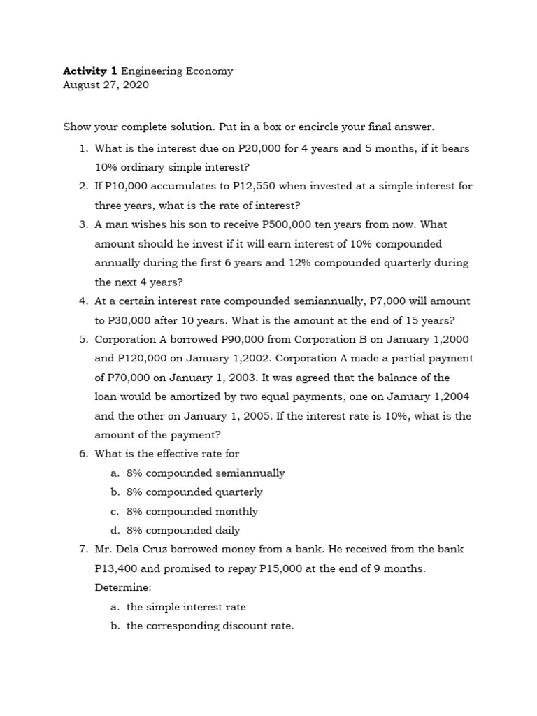 Engineering Economy Problem Set | PDF