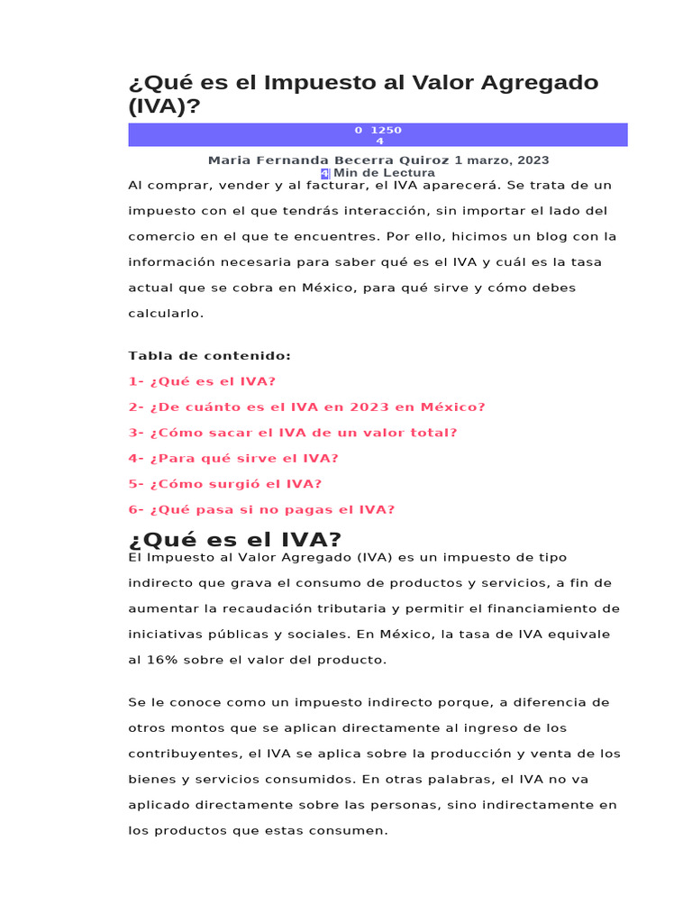 Guía del IVA en México 2023: Cálculo y Uso | PDF | Impuesto al valor ...