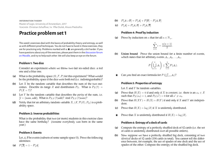 Information Theory Practice Problems | PDF | Random Variable ...