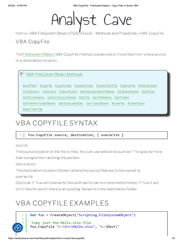 VBA CopyFile - FileSystemObject - Copy Files in Excel VBA | PDF