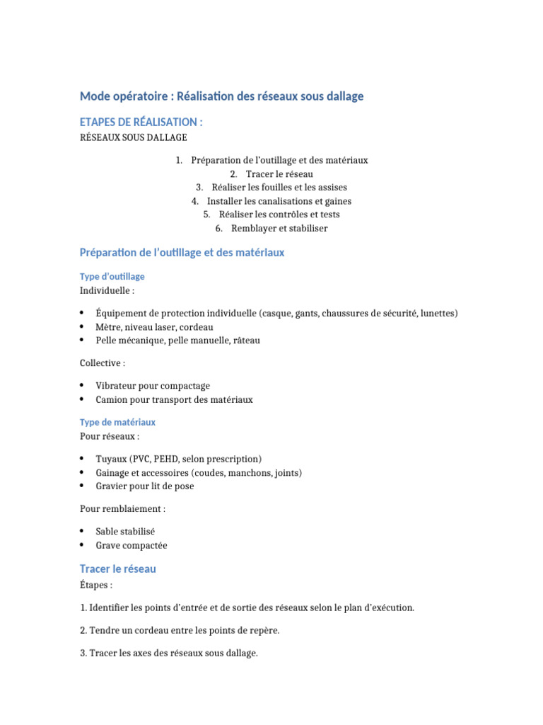 Réalisation des réseaux sous dallage | PDF