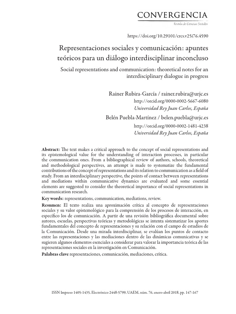Rubira 2018 Representaciones Sociales y Comunicación. Apuntes Teóricos ...
