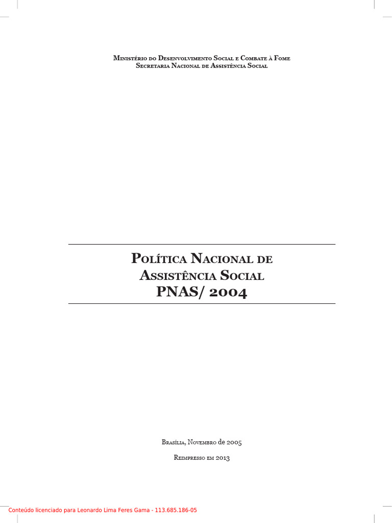 Política Nacional de Assistência Social 2004 | PDF | Trabalho social ...