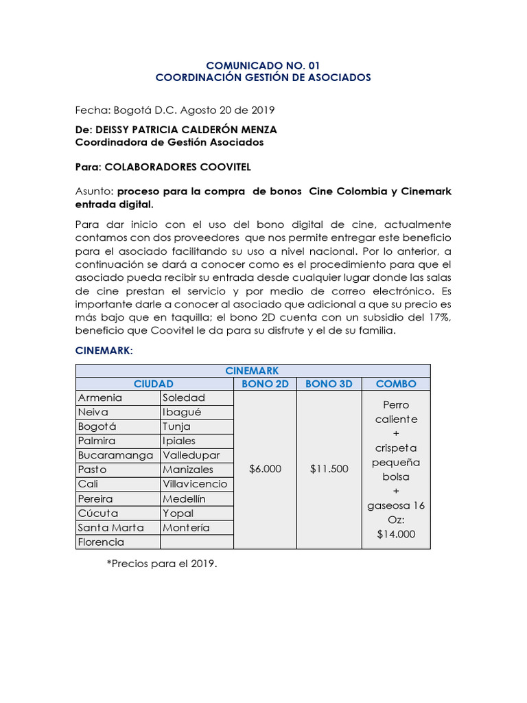 Proceso de Compra de Bonos de Cine Coovitel | PDF
