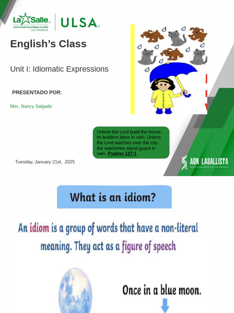 Idiomatic Expressions - Common Iidioms - Class #1, 2025 | PDF | Idiom ...