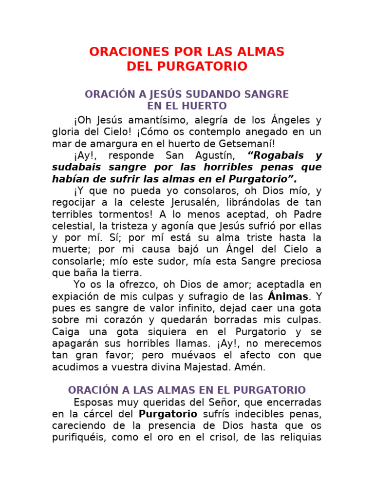 Oraciones por las Almas del Purgatorio | PDF | Purgatorio | Creencia ...