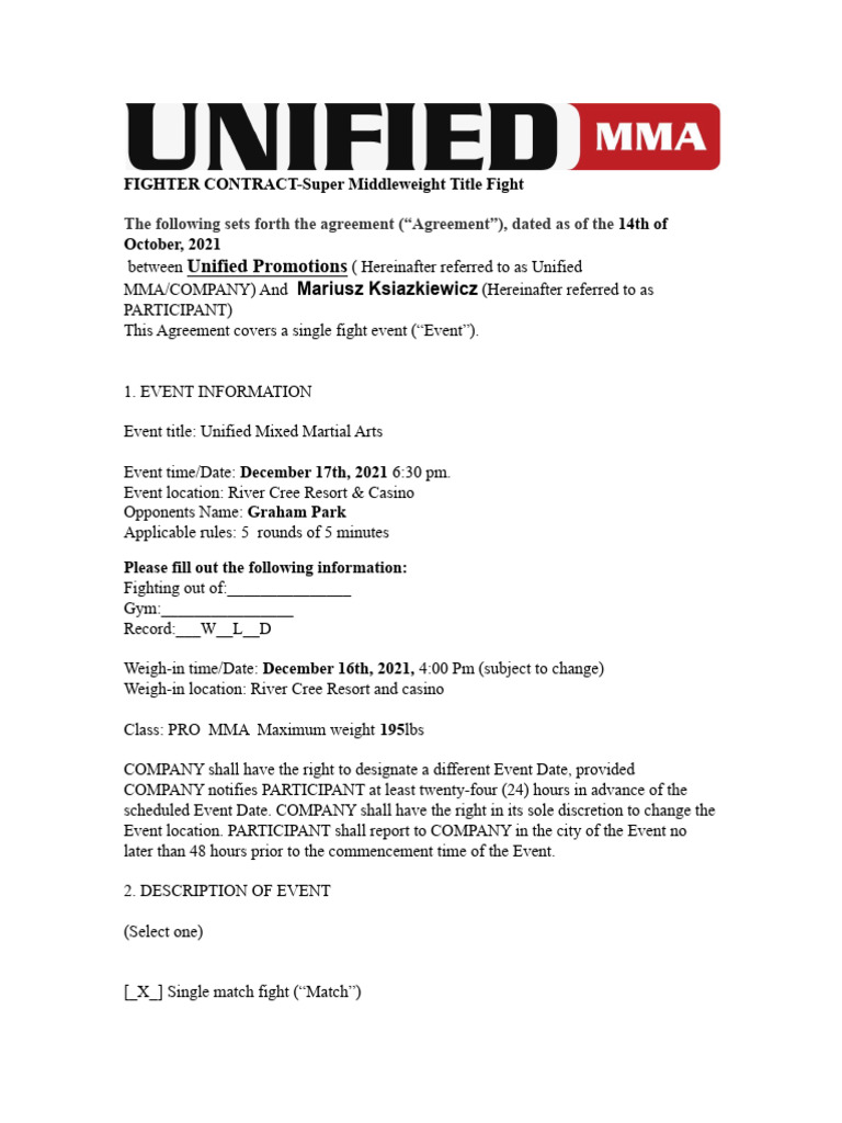 Mariusz Ksiazkiewicz Super Middleweight Title Fight Bout Agreement ...