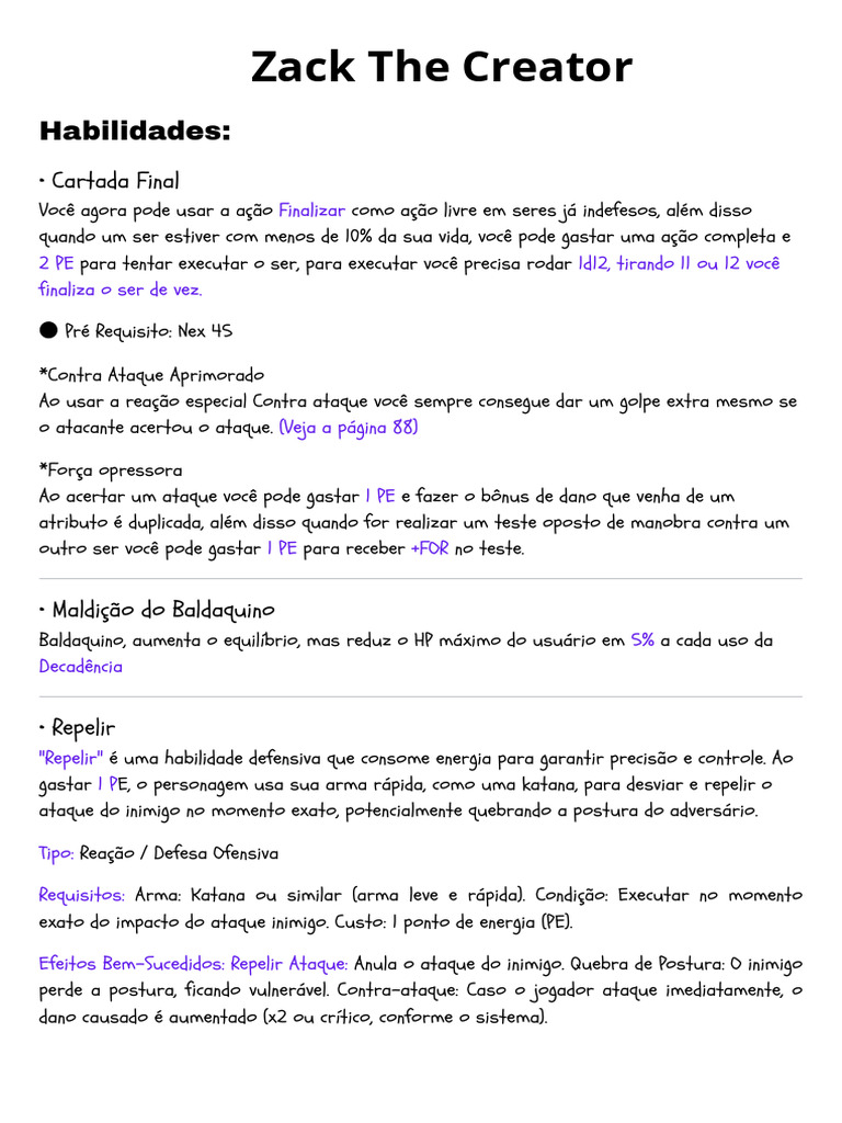 Habilidades e Poderes de Zack The Creator | PDF | Roupas | Lua