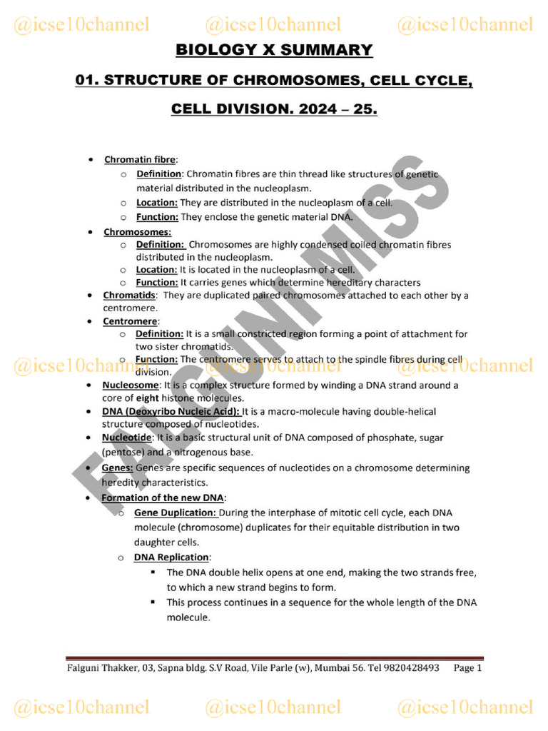Bio X Icse Cell Division Icse10channel Pdf