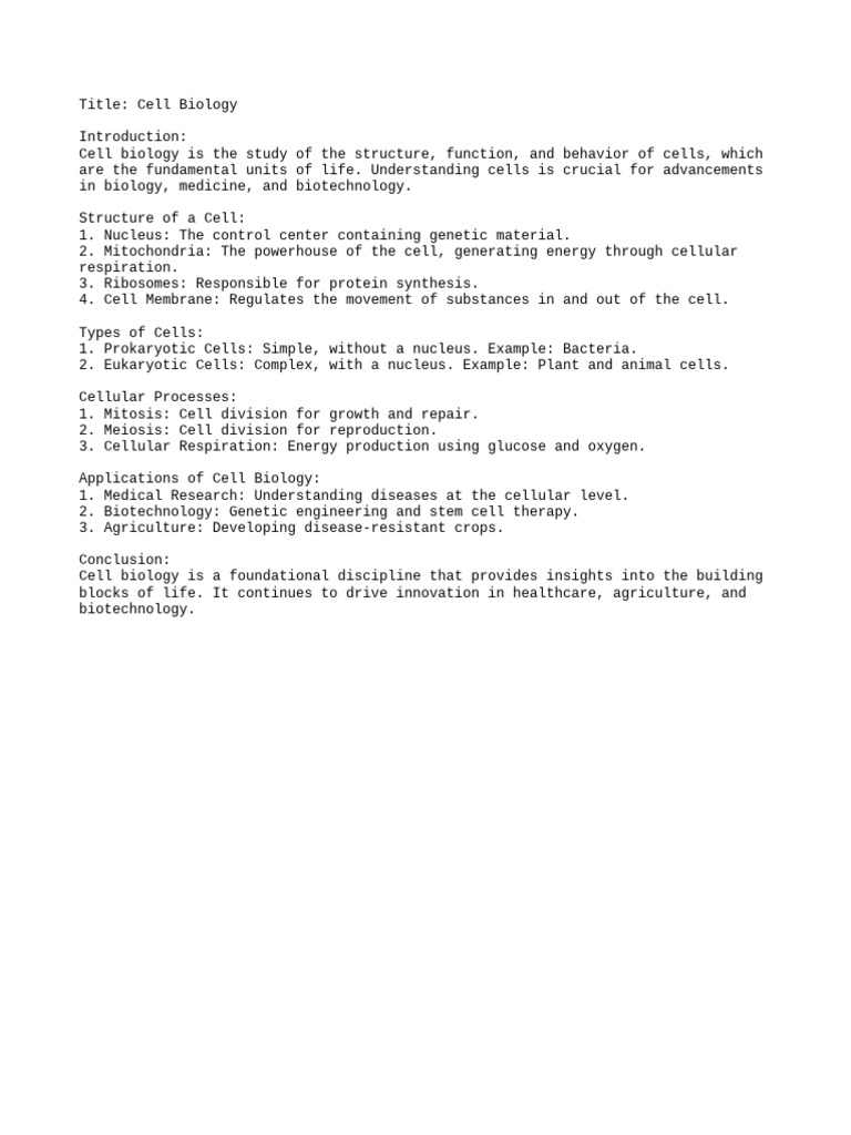 Overview of Cell Biology Fundamentals | PDF