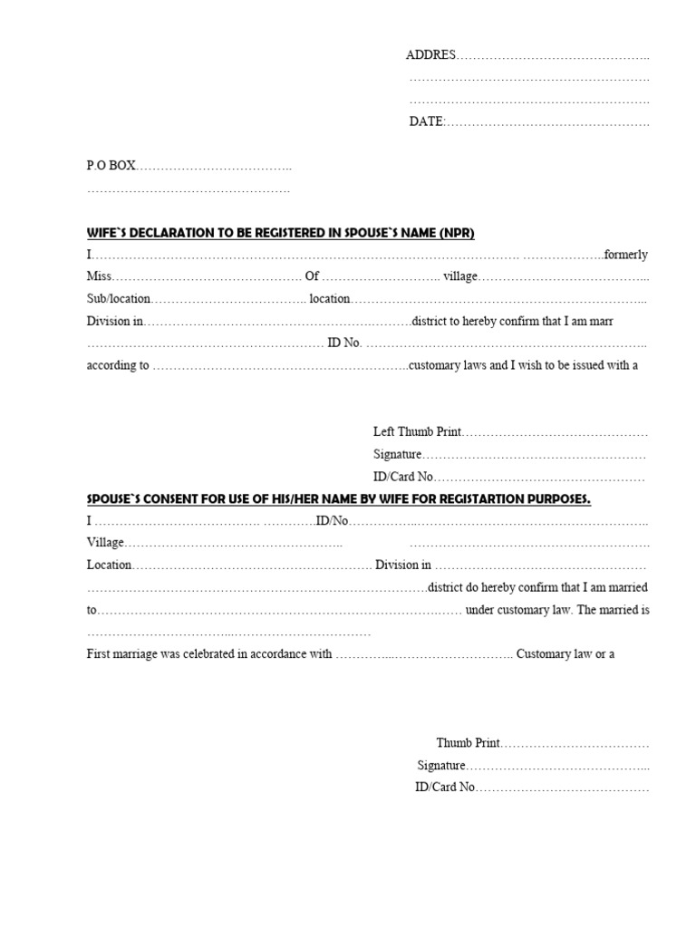 Wife's Declaration for ID Registration | PDF | Government ...