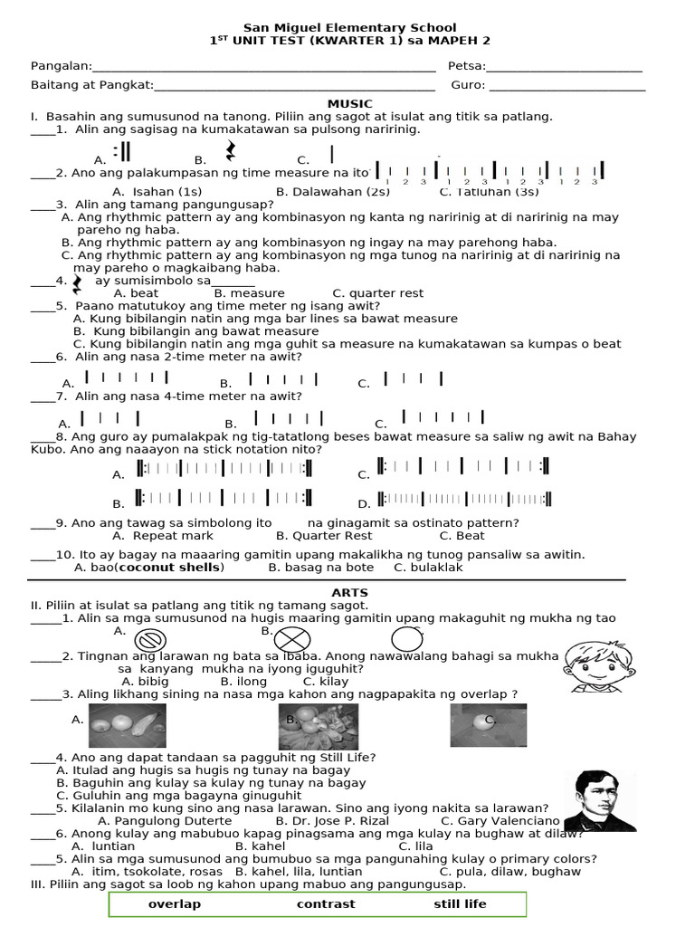 Mapeh 1st Unit Test | PDF