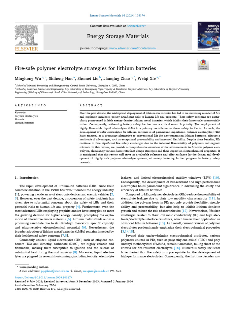 1.Fire-safe polymer electrolyte strategies for lithium batteries | PDF ...