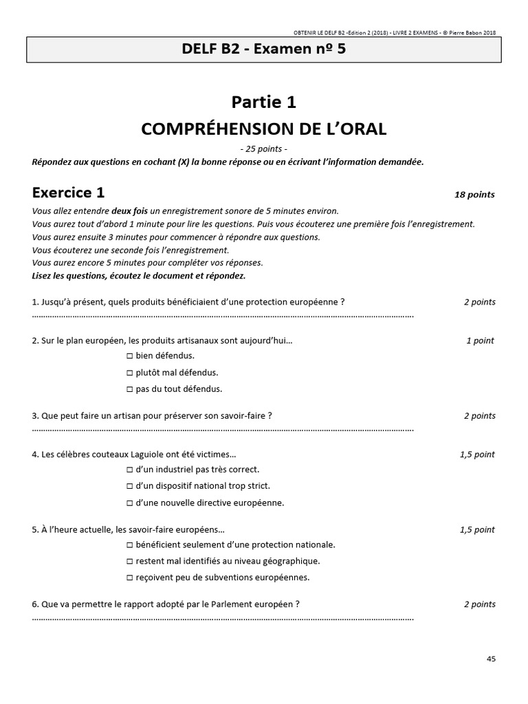 Compr hension Orale DELF B2 Examen 5 PDF