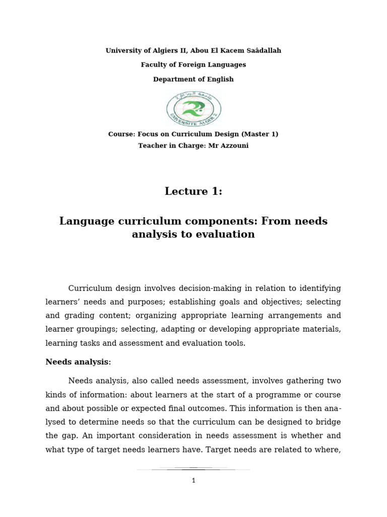 Language Curriculum Design Essentials | PDF | Educational Assessment ...