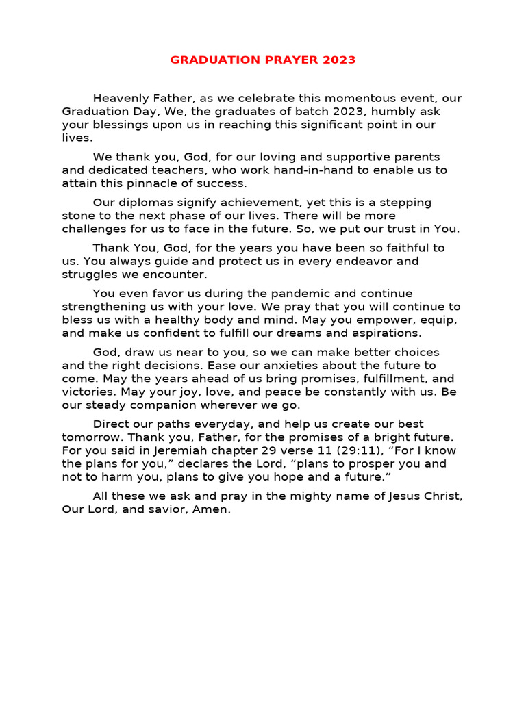 Graduation Prayer for Batch 2023 | PDF