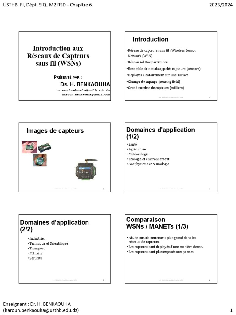 USTHB FI M2 RSD RSF Chapitre6 Intro - WSN 1 | PDF | Réseau de capteurs ...