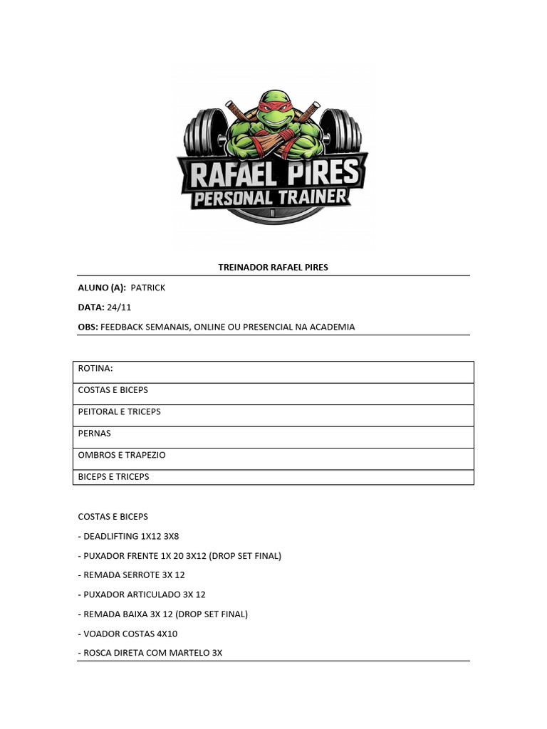 Treino Personalizado Rafael Pires | PDF