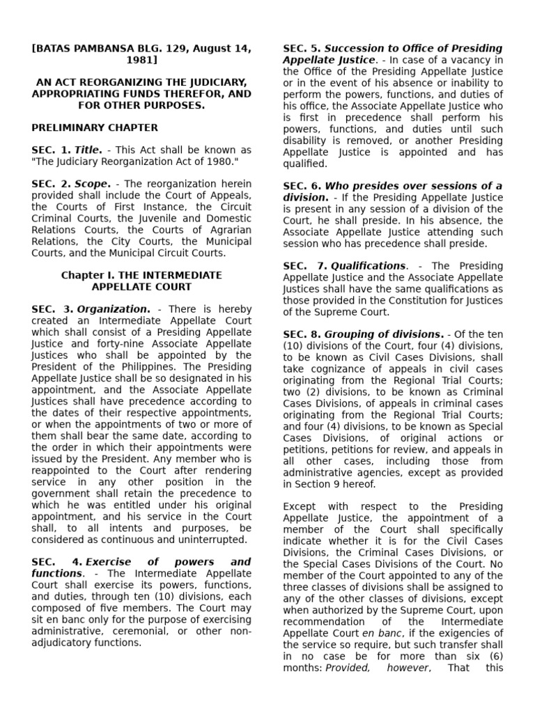 Batas Pambansa BLG 129 | PDF | United States Courts Of Appeals ...