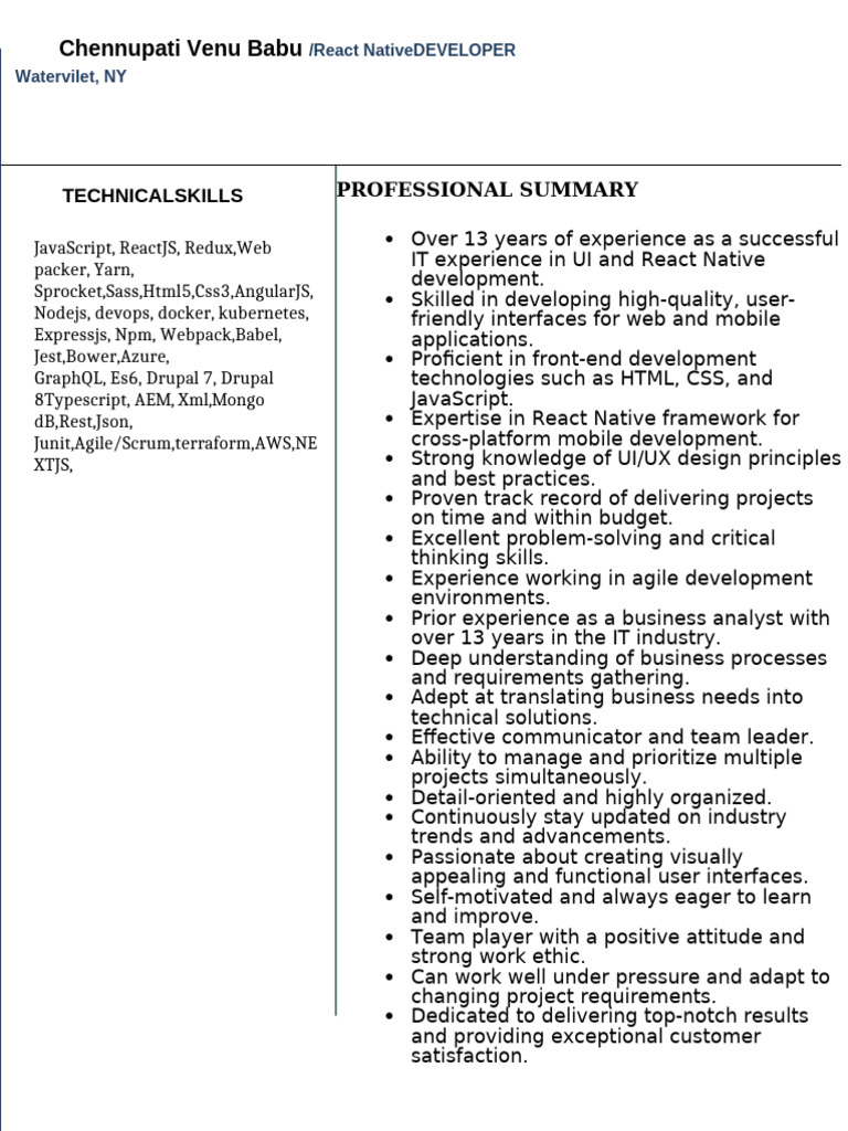 React Native Developer Resume Summary | PDF | Software Development ...