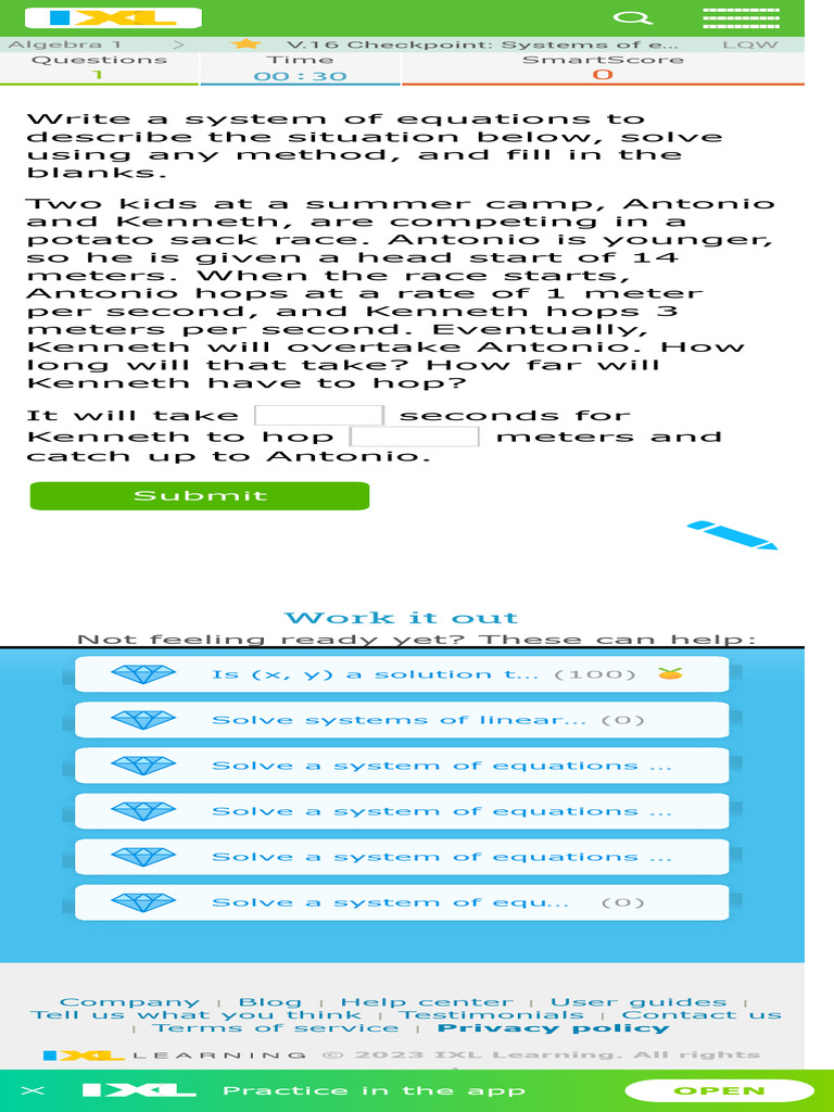 IXL - Checkpoint Systems of Equations and Inequalities (Algebra 1 ...