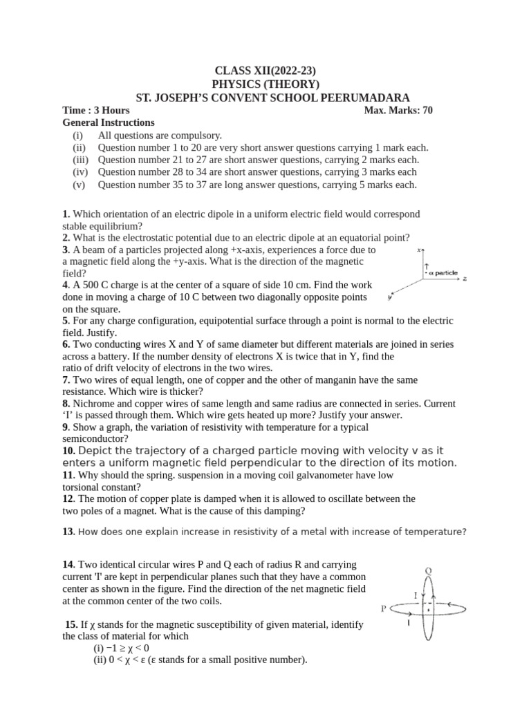 Class 12th Physics 2nd Pre Board Paper | PDF | Magnetic Field | Magnetism