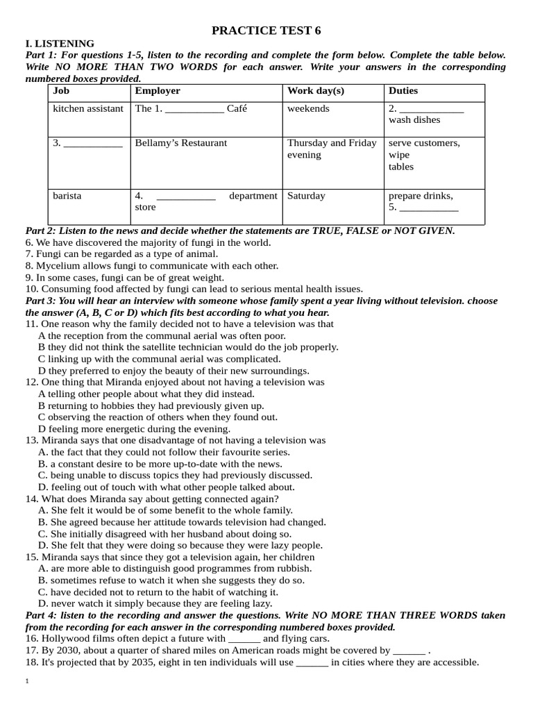 Listening and Grammar Practice Test 6 | PDF | Hunting | Namibia