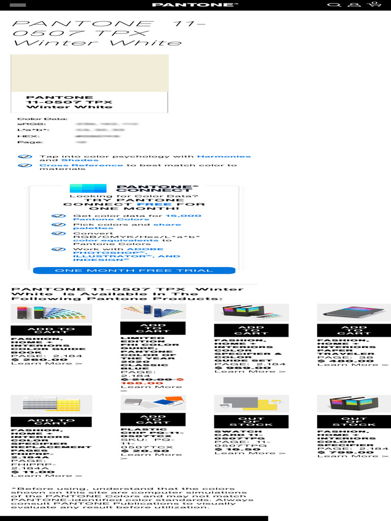 PANTONE® USA PANTONE® 11-0507 TPX Winter White | PDF | Psychophysics ...