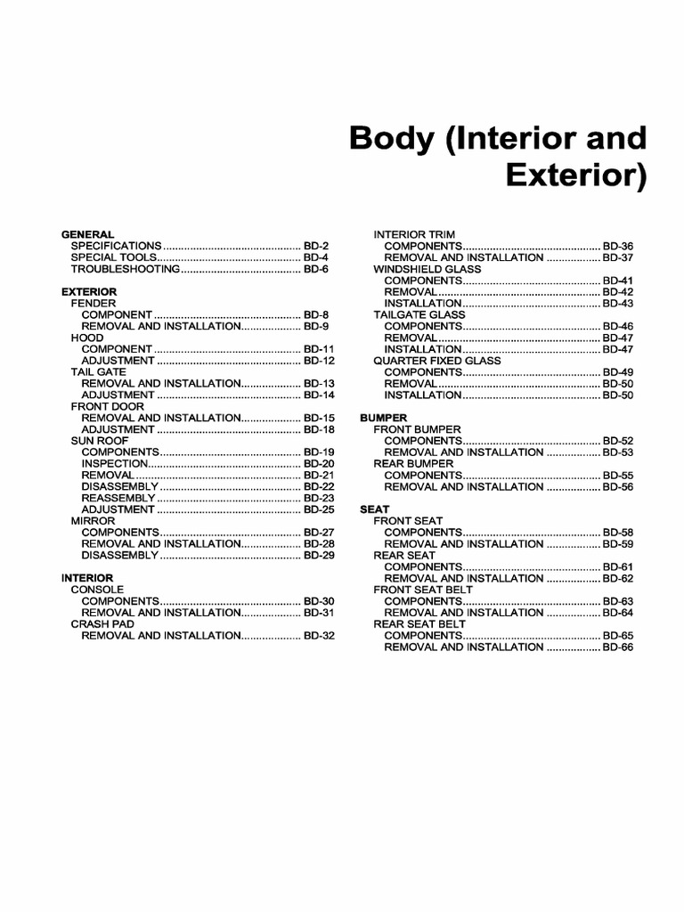 Body Specifications and Repair Guide | PDF | Door | Trunk (Car)