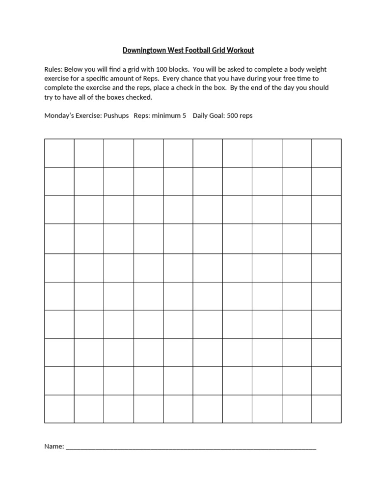 Downingtown West Football Grid Workout | PDF