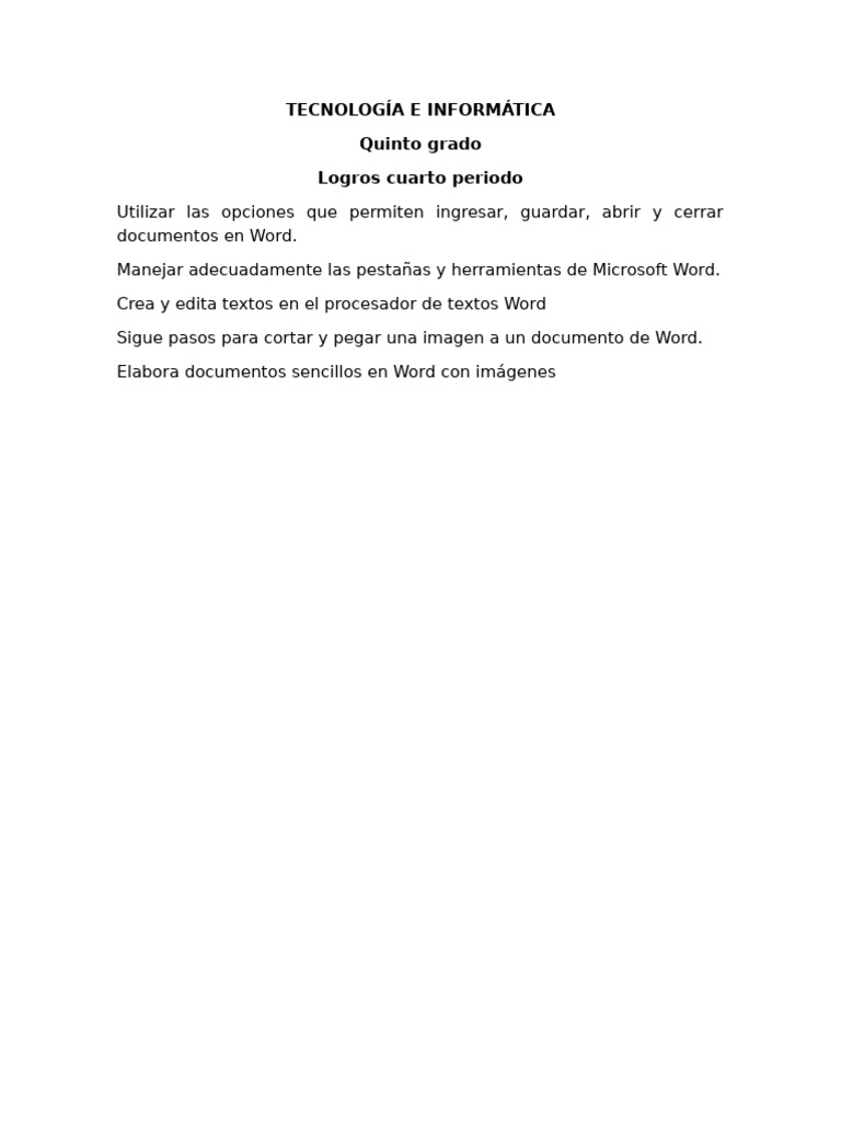 Habilidades en Microsoft Word para Quinto Grado | PDF
