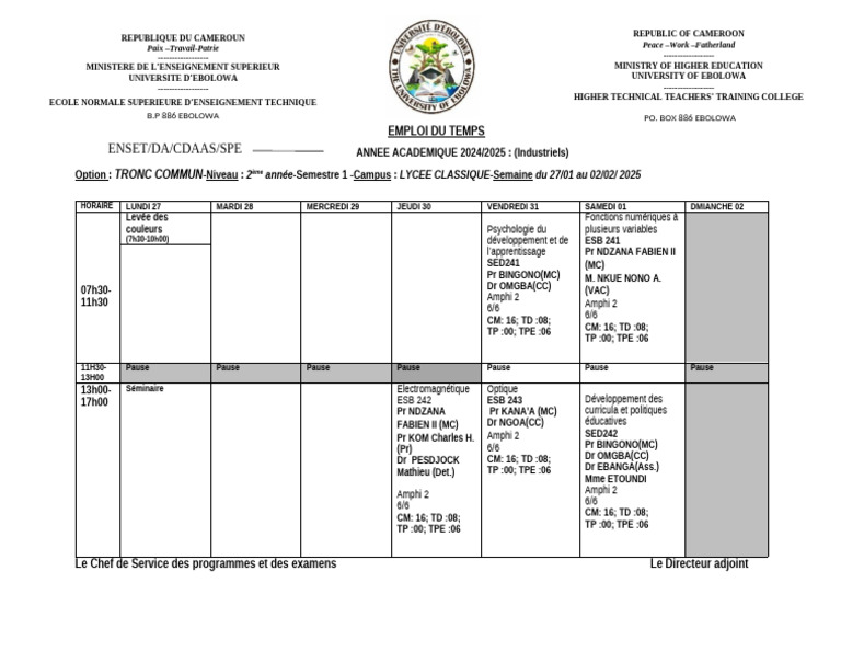 Emploi du temps 2ème année 2024/2025 | PDF
