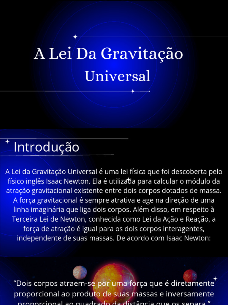 Lei da Gravitação Universal Explicada | PDF | Gravidade | Lei da ...