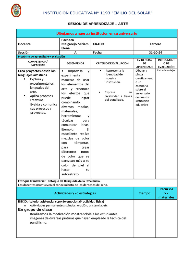 SESIÓN DE APRENDIZAJE ARTE Y CULTURA | PDF | Evaluación | Aprendizaje