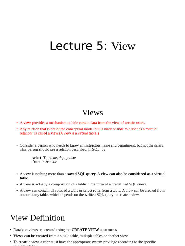 Understanding Database Views | PDF | Table (Database) | Sql