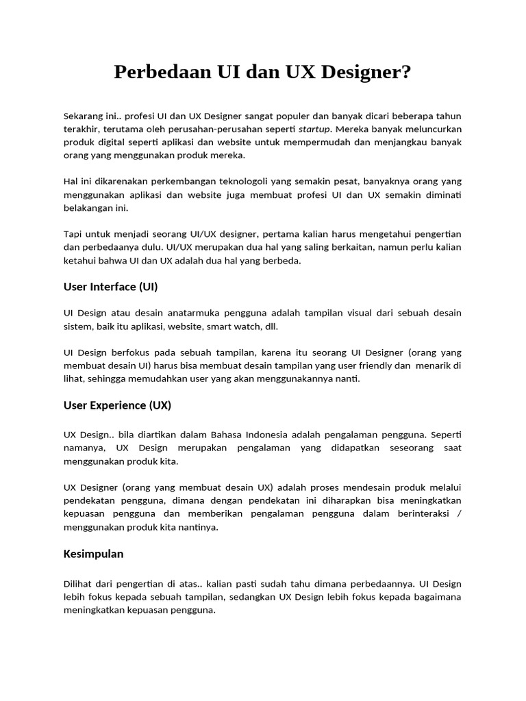 Perbedaan UI Dan UX Design | PDF