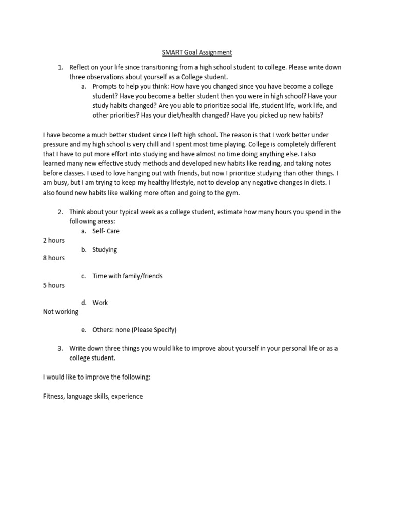 SMART Goal Assignment | PDF | Behavior Modification | Cognition